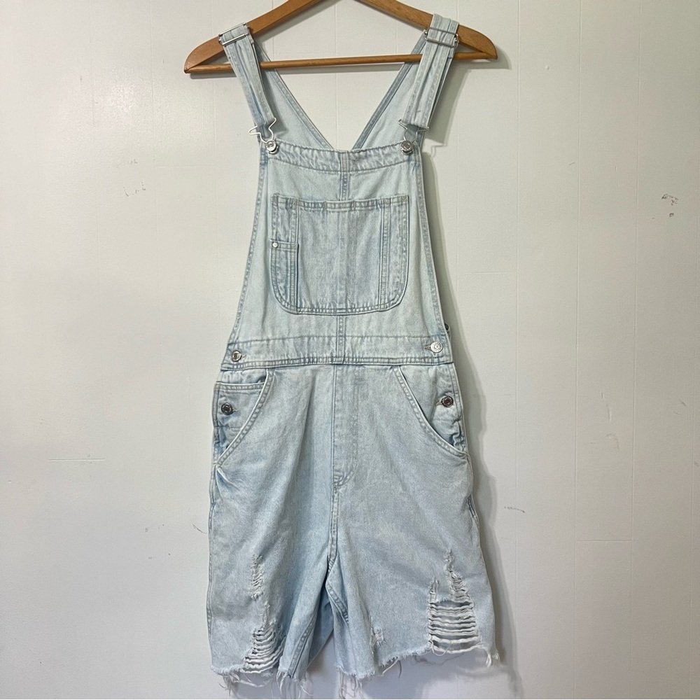 & Denim Denim Cut Off Overalls Shorts Light Wash Boho Coastal Cowgirl Size S - Picture 12 of 12